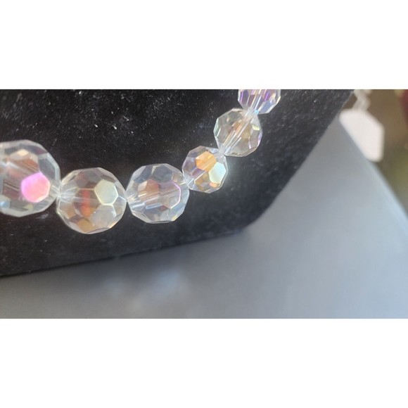 Vintage Clear Aurora Borealis Faceted Beaded Necklace & Earrings 20.5" Length - Picture 4 of 4